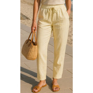 St. John’s Bay Linen Pants Trousers Butter Pale Yellow Drawstring Pockets Beach